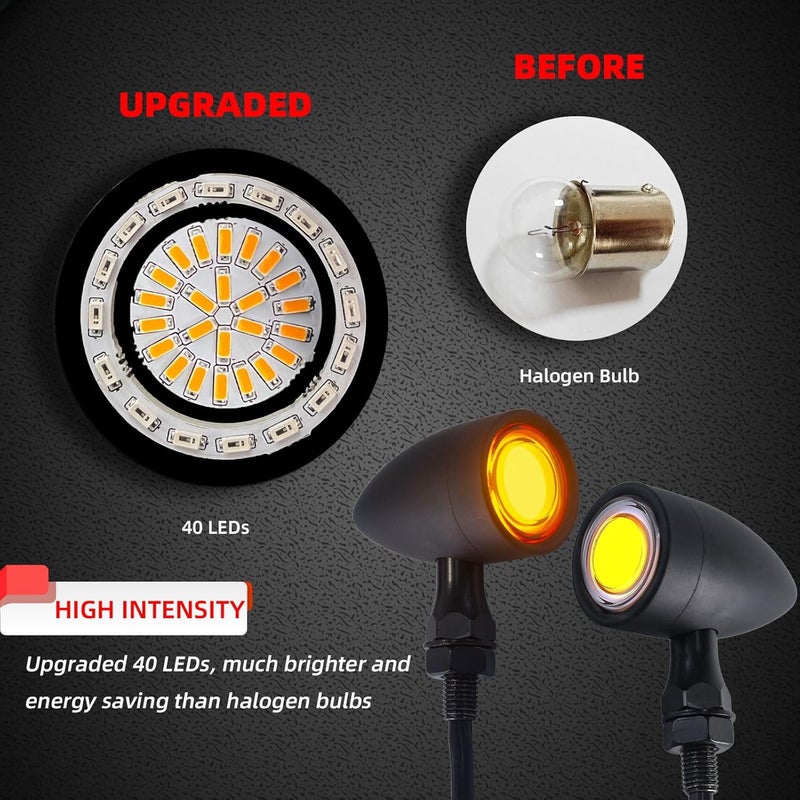 FATECIM 4X Motorcycle 40 LED Bullet Tail Lights Turn Signals Running Brake Stop Lights Motorbike Taillights Rear Front Blinkers Indicators for Bobber Harley Honda Yamaha Suzuki Kawasaki Chopper Black - Image 3